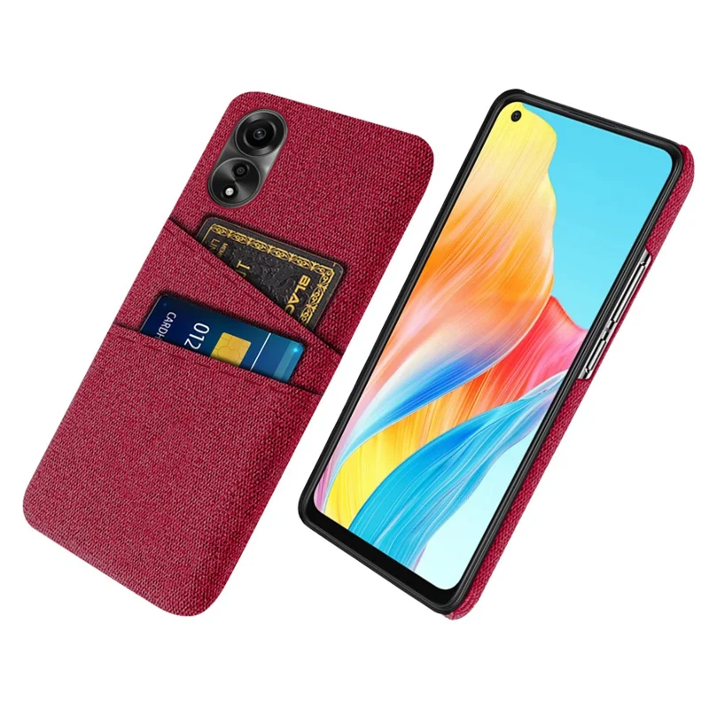 For Oppo A78 4G Anti-Scratch Phone Case Dual Card Slots Hard PC+Cloth Phone Shell Cover - Red