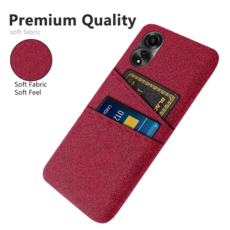 For Oppo A78 4G Anti-Scratch Phone Case Dual Card Slots Hard PC+Cloth Phone Shell Cover - Red
