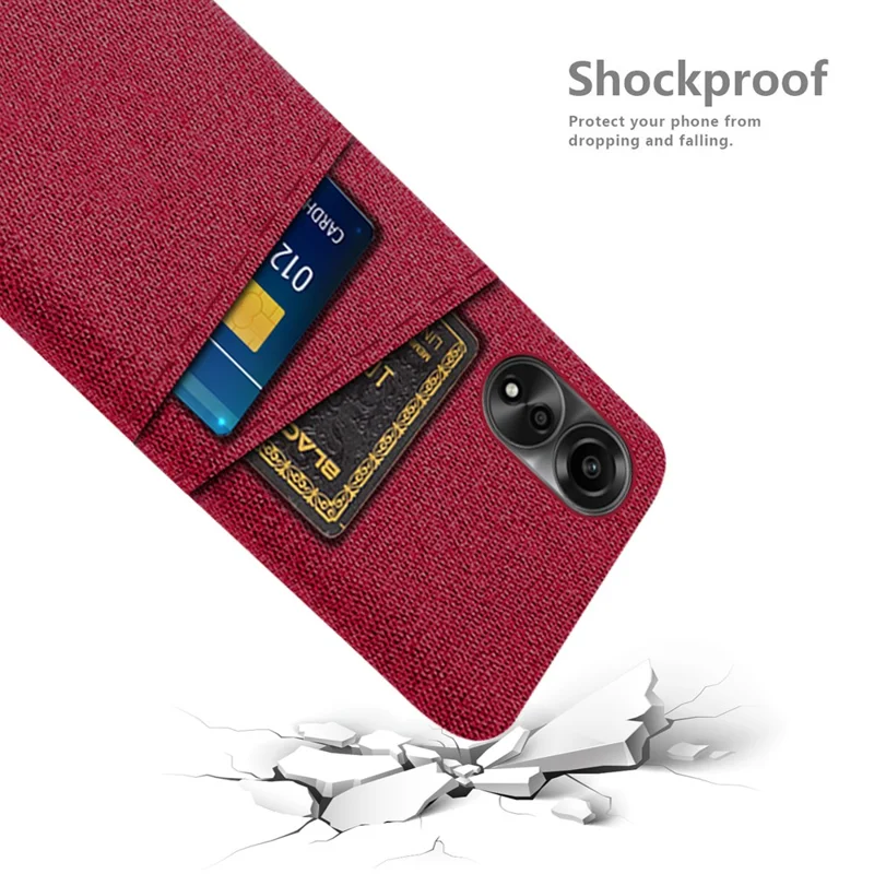 For Oppo A78 4G Anti-Scratch Phone Case Dual Card Slots Hard PC+Cloth Phone Shell Cover - Red