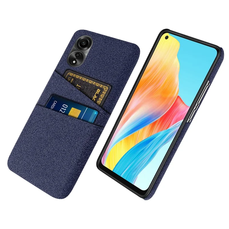 For Oppo A78 4G Anti-Scratch Phone Case Dual Card Slots Hard PC+Cloth Phone Shell Cover - Blue