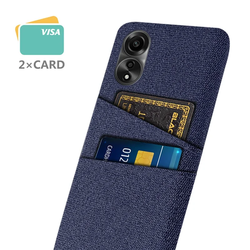 For Oppo A78 4G Anti-Scratch Phone Case Dual Card Slots Hard PC+Cloth Phone Shell Cover - Blue