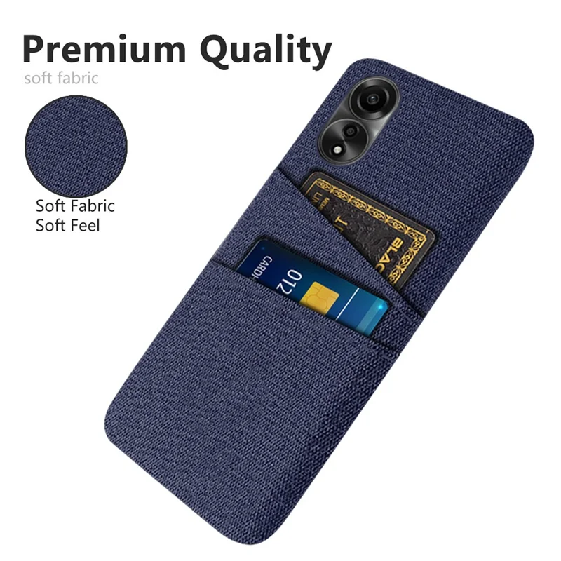 For Oppo A78 4G Anti-Scratch Phone Case Dual Card Slots Hard PC+Cloth Phone Shell Cover - Blue