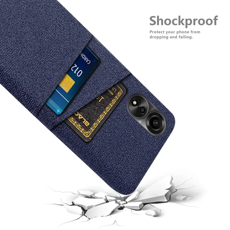 For Oppo A78 4G Anti-Scratch Phone Case Dual Card Slots Hard PC+Cloth Phone Shell Cover - Blue