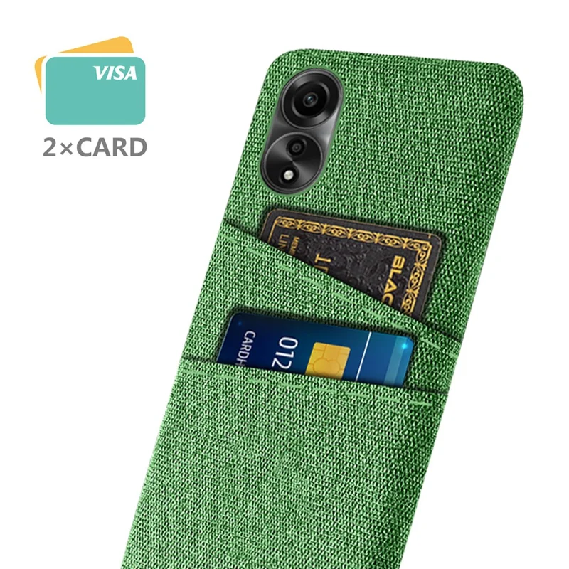 Per Oppo A78 4G Anti-Scratch Phone Case Dual Card Slots Hard PC+Cloth Phone Shell Cover - Verde