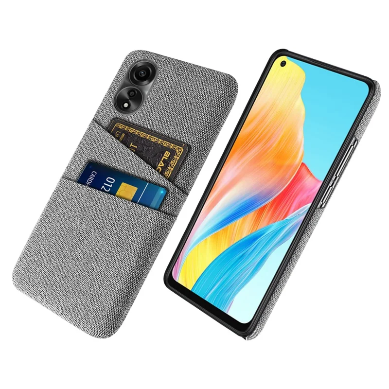 For Oppo A78 4G Anti-Scratch Phone Case Dual Card Slots Hard PC+Cloth Phone Shell Cover - Light Grey