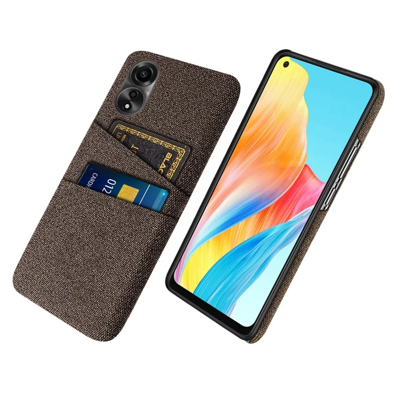 Para Oppo A78 4G Anti-Scratch Phone Case Dual Card Slots Hard PC+Cloth Phone Shell Cover - Marrom