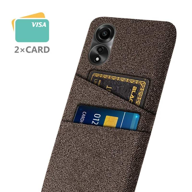 Para Oppo A78 4G Anti-Scratch Phone Case Dual Card Slots Hard PC+Cloth Phone Shell Cover - Marrom
