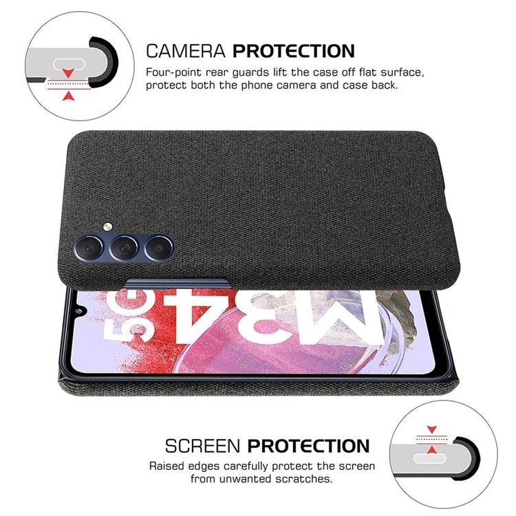 Für Samsung Galaxy M34 5G / F34 5G stoßfeste Stoffbeschichtete PC-Handyhülle Anti-Kratzer Handy-Cover - Schwarz