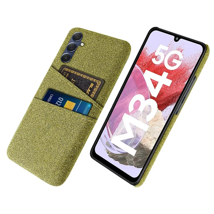 For Samsung Galaxy M34 5G / F34 5G Phone Cover Hard PC+Cloth Phone Case with Dual Card Holder - Yellow