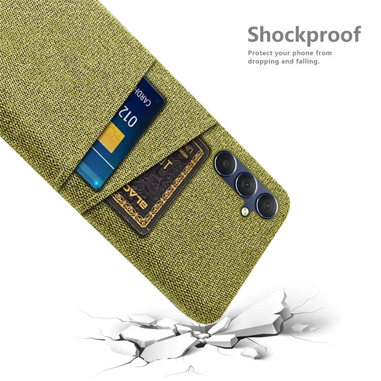 For Samsung Galaxy M34 5G / F34 5G Phone Cover Hard PC+Cloth Phone Case with Dual Card Holder - Yellow