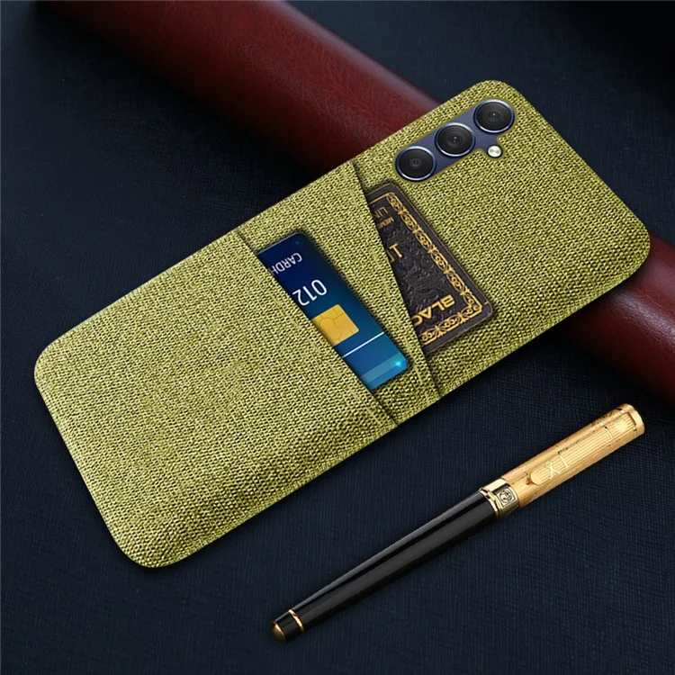 For Samsung Galaxy M34 5G / F34 5G Phone Cover Hard PC+Cloth Phone Case with Dual Card Holder - Yellow