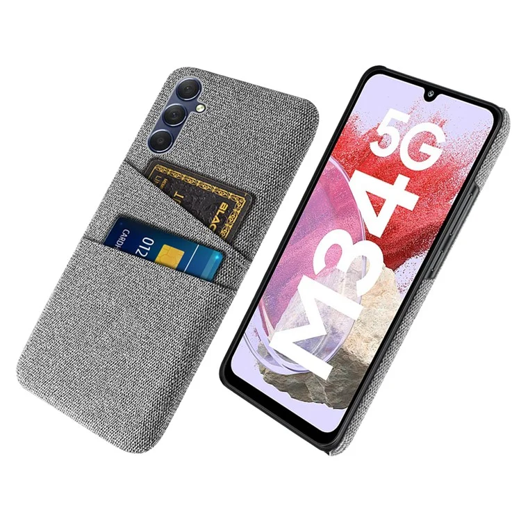 Für Samsung Galaxy M34 5G / F34 5G Handyhülle Hard PC+Cloth Handy-Case mit Doppelter Kartenfach - Hellgrau