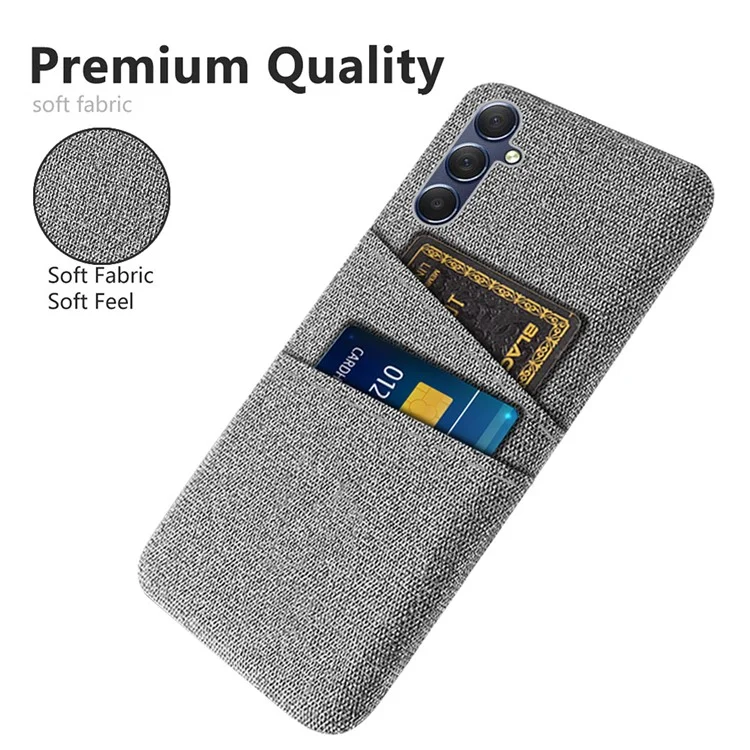 Für Samsung Galaxy M34 5G / F34 5G Handyhülle Hard PC+Cloth Handy-Case mit Doppelter Kartenfach - Hellgrau