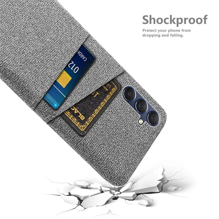 Für Samsung Galaxy M34 5G / F34 5G Handyhülle Hard PC+Cloth Handy-Case mit Doppelter Kartenfach - Hellgrau