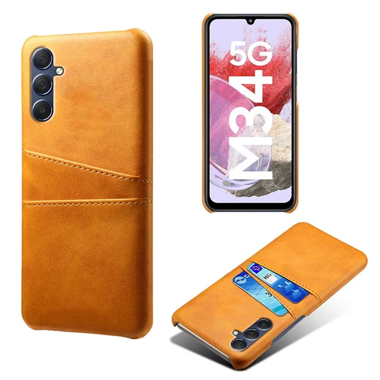 Für Samsung Galaxy M34 5G / F34 5G Handyhülle PU-Leder beschichteter PC-Schutzhülle mit zwei Kartenfächern - Orange