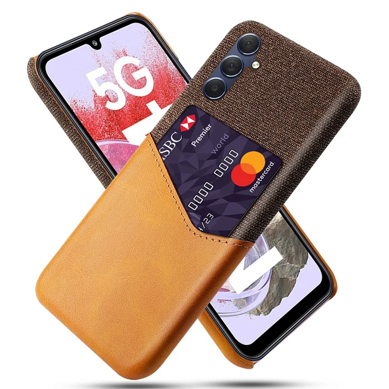 Étui de protection pour téléphone à porte-cartes pour Samsung Galaxy M34 5G / F34 5G Boîtier de protection en tissu et en PU+PC - Orange