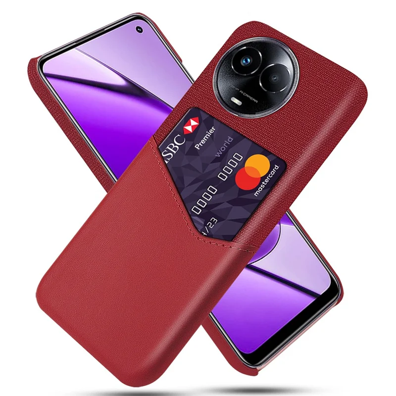 Coque de protection pour Realme 11 5G (Global) avec texture tissu, housse en PU+PC avec porte-cartes - Rouge