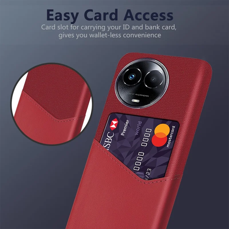 Coque de protection pour Realme 11 5G (Global) avec texture tissu, housse en PU+PC avec porte-cartes - Rouge