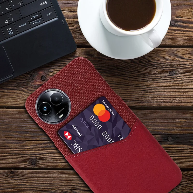 Coque de protection pour Realme 11 5G (Global) avec texture tissu, housse en PU+PC avec porte-cartes - Rouge