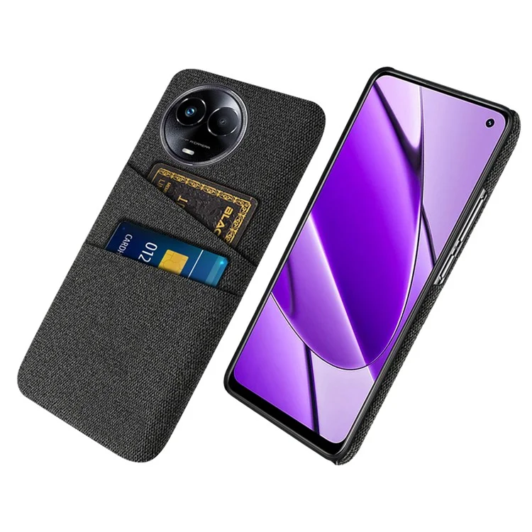 Protective Slim Cover for Realme 11 5G (Global) Hard PC+Cloth Phone Case with Dual Card Holder - Black