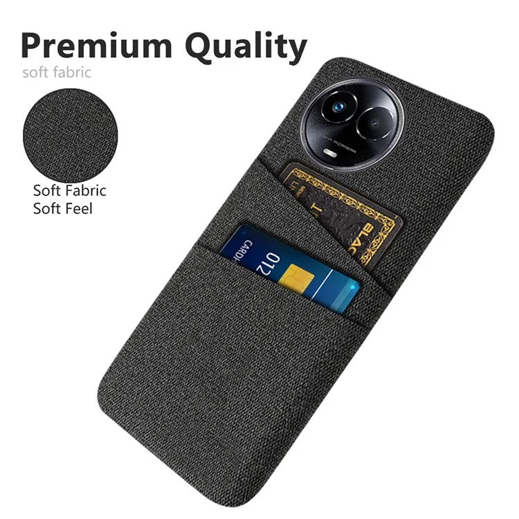 Protective Slim Cover for Realme 11 5G (Global) Hard PC+Cloth Phone Case with Dual Card Holder - Black