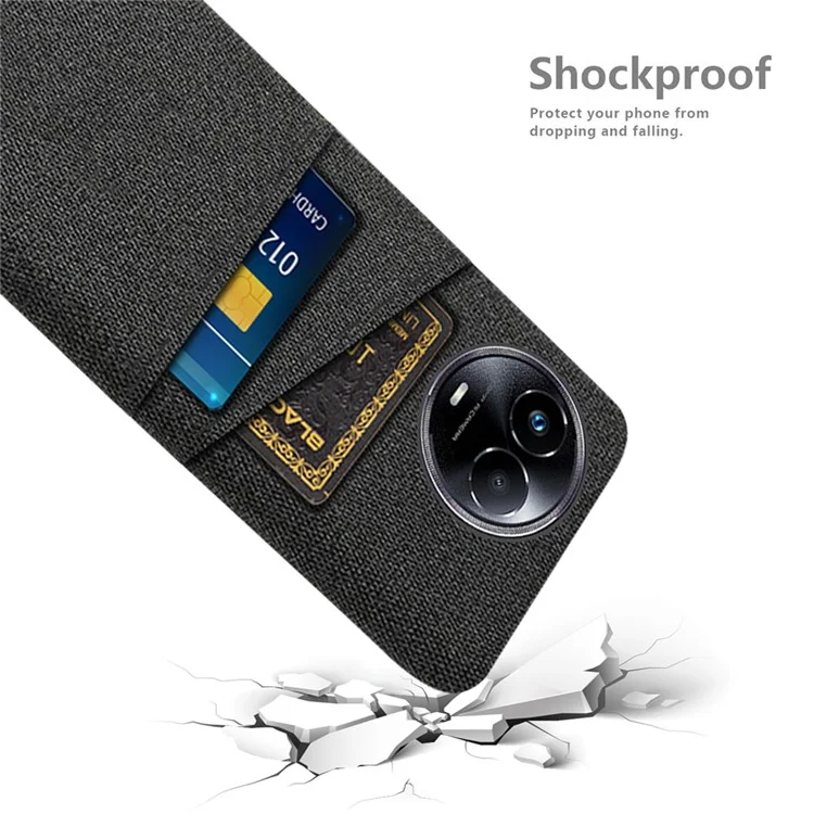 Protective Slim Cover for Realme 11 5G (Global) Hard PC+Cloth Phone Case with Dual Card Holder - Black
