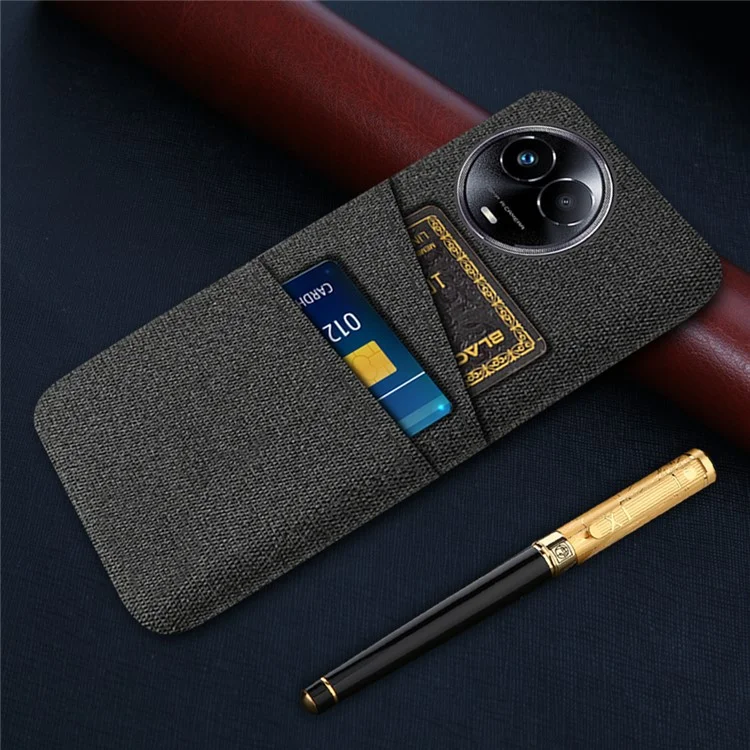 Protective Slim Cover for Realme 11 5G (Global) Hard PC+Cloth Phone Case with Dual Card Holder - Black