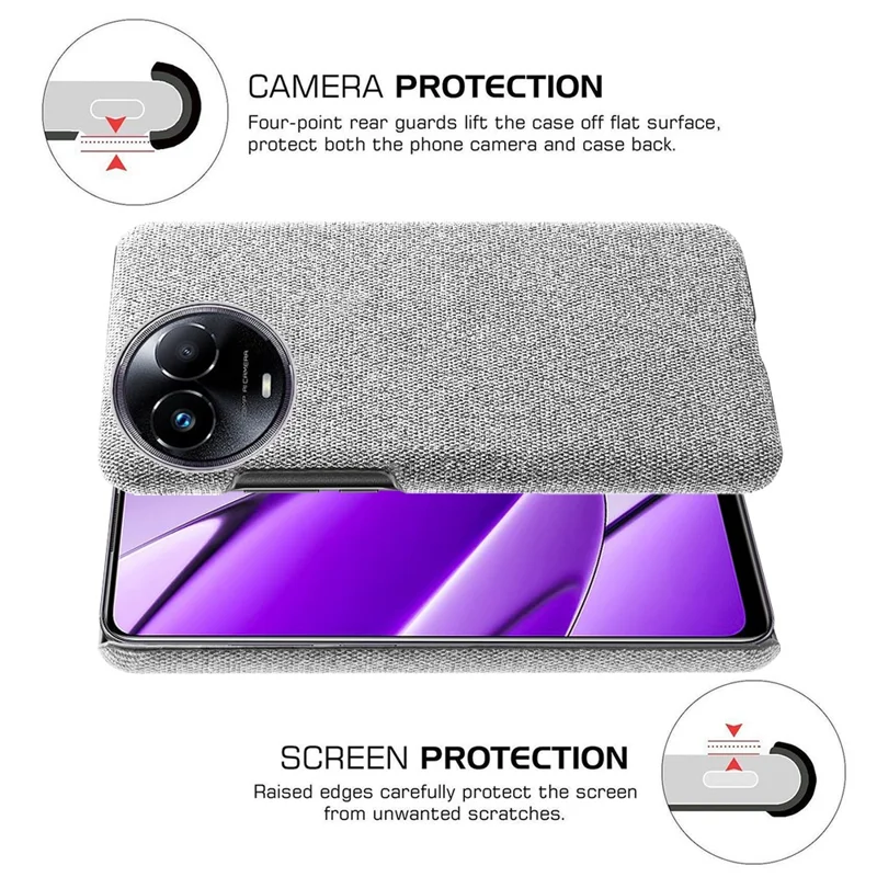 Slim Phone Shell for Realme 11 5G (Global) Cloth+Hard PC Protective Phone Case - Light Grey