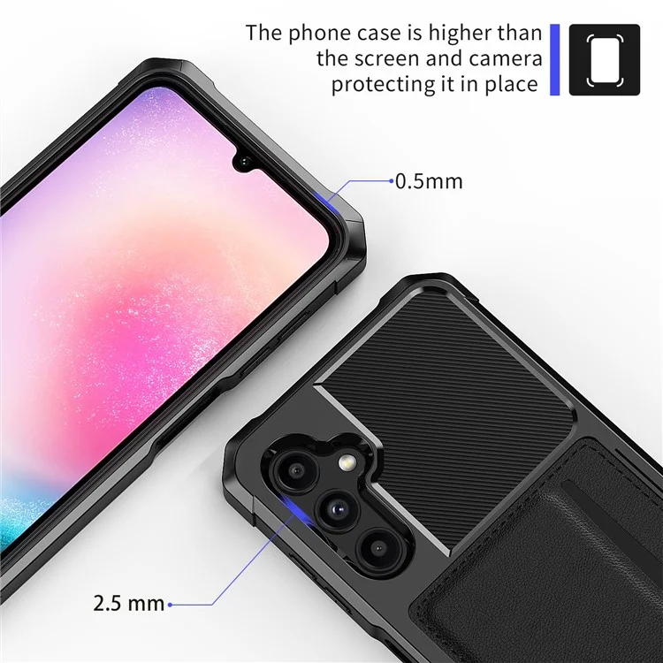 Back Case for Samsung Galaxy A24 4G (162.1 x 77.6 x 8.3mm) ZM02 PU Leather+TPU Card Holder Four Corners Shockproof Phone Shell