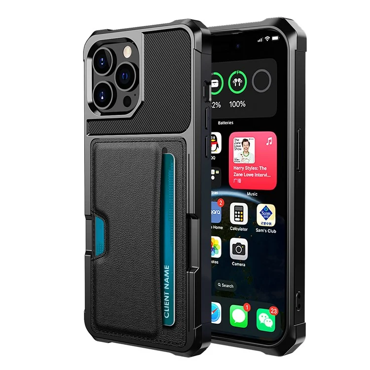 For iPhone 15 Pro ZM02 Four Corners Anti-drop PU Leather Coated TPU Card Holder Back Case Phone Shell
