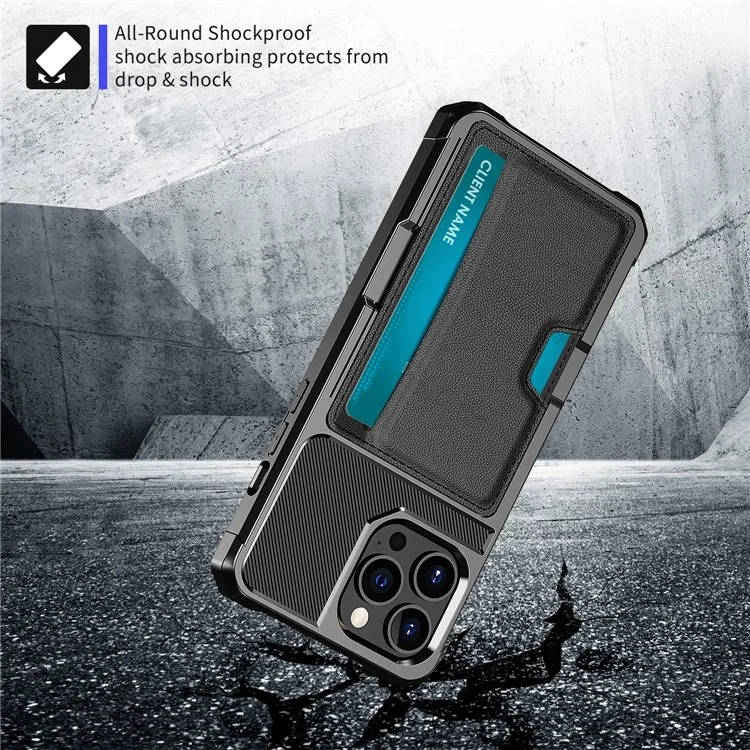 For iPhone 15 Pro ZM02 Four Corners Anti-drop PU Leather Coated TPU Card Holder Back Case Phone Shell