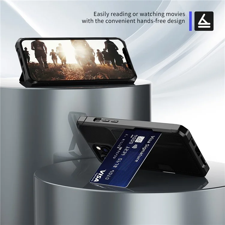 For iPhone 15 Pro ZM02 Four Corners Anti-drop PU Leather Coated TPU Card Holder Back Case Phone Shell