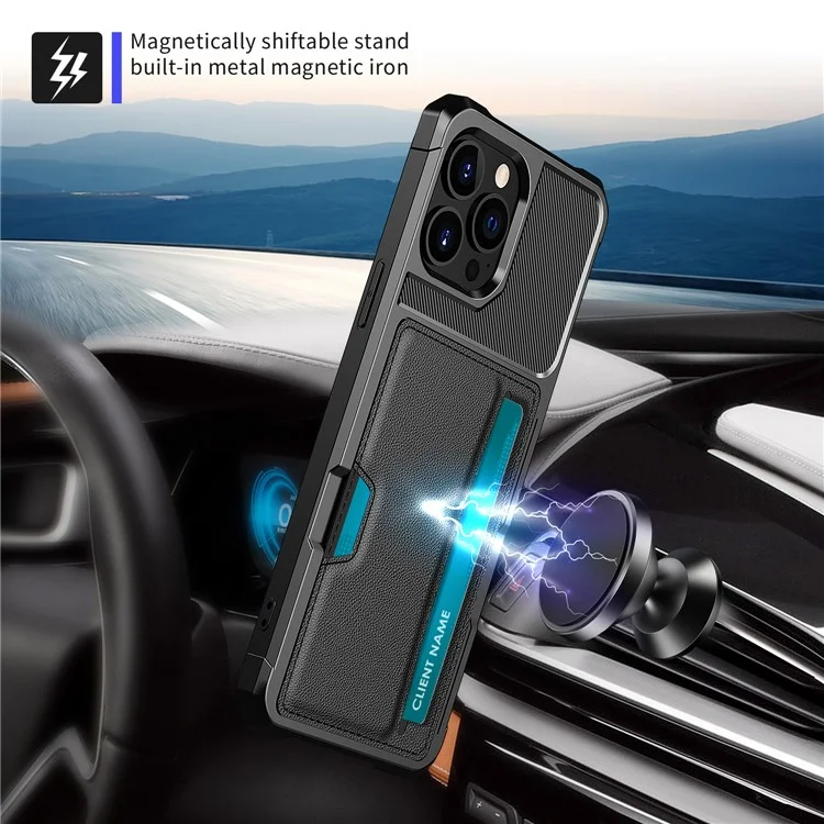 For iPhone 15 Pro ZM02 Four Corners Anti-drop PU Leather Coated TPU Card Holder Back Case Phone Shell