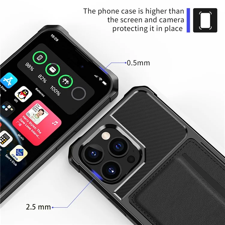 For iPhone 15 Pro ZM02 Four Corners Anti-drop PU Leather Coated TPU Card Holder Back Case Phone Shell