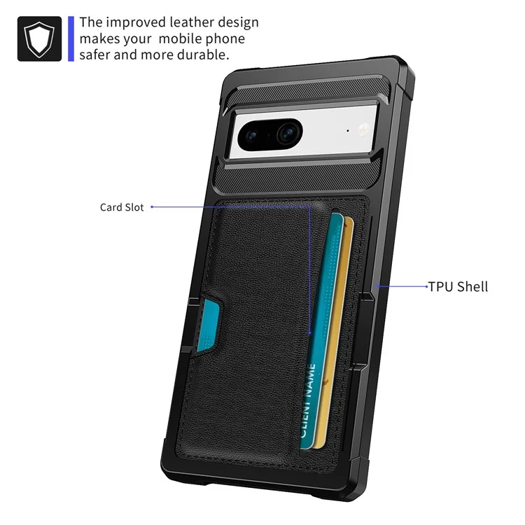 Back Case for Google Pixel 8 , ZM02 PU Leather+TPU Card Holder Four Corners Fall Protection Phone Shell