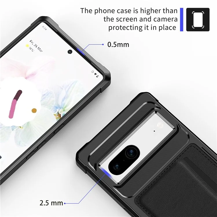 Back Case for Google Pixel 8 , ZM02 PU Leather+TPU Card Holder Four Corners Fall Protection Phone Shell