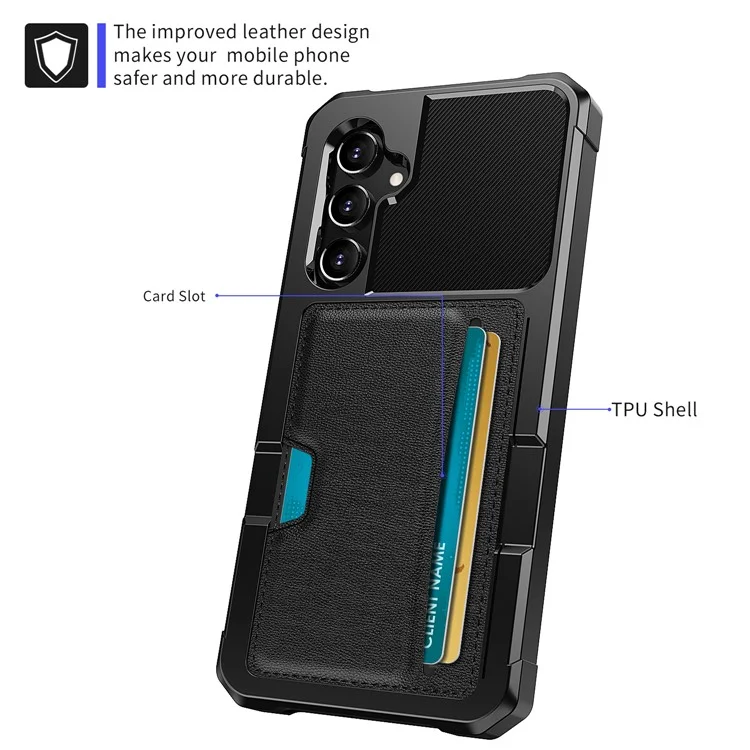 Back Case for Samsung Galaxy S23 FE , ZM02 Four Corners Anti-drop PU Leather Coated TPU Card Holder Phone Shell