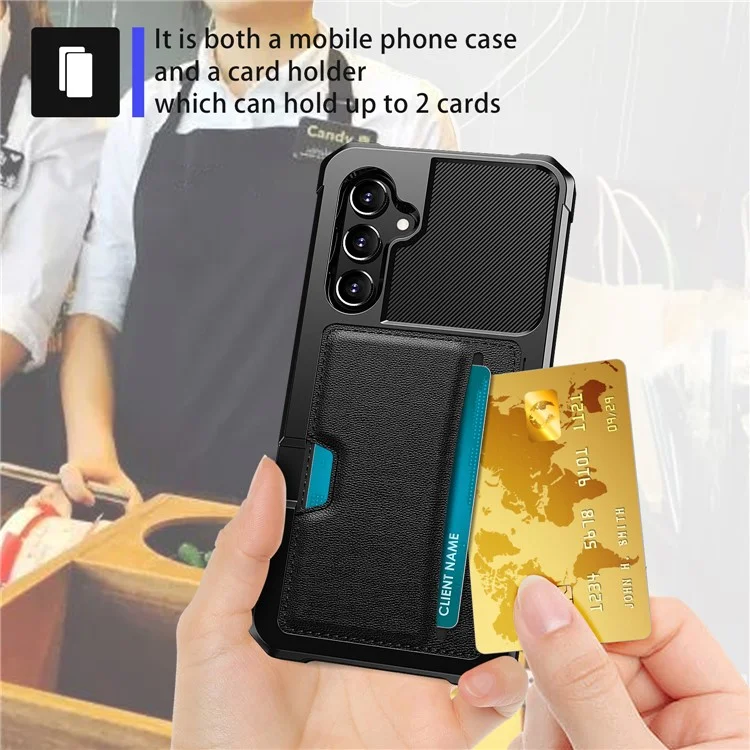 Back Case for Samsung Galaxy S23 FE , ZM02 Four Corners Anti-drop PU Leather Coated TPU Card Holder Phone Shell