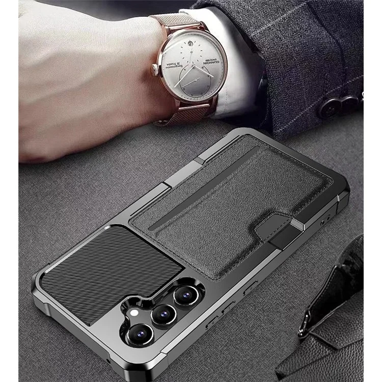 Back Case for Samsung Galaxy S23 FE , ZM02 Four Corners Anti-drop PU Leather Coated TPU Card Holder Phone Shell