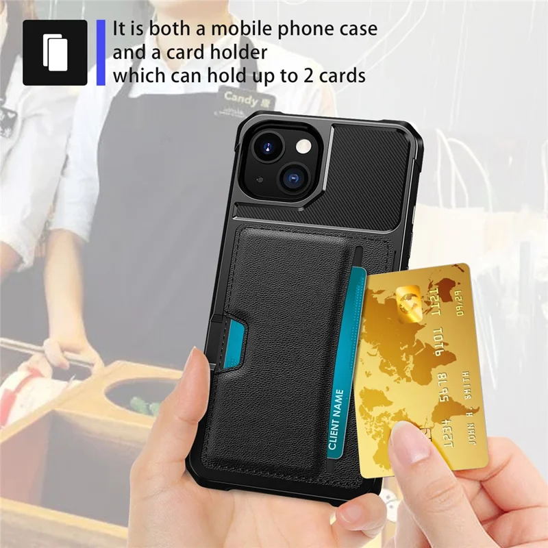 Phone Shell for iPhone 15 , ZM02 Four Corners Anti-drop PU Leather Coated TPU Card Holder Back Case