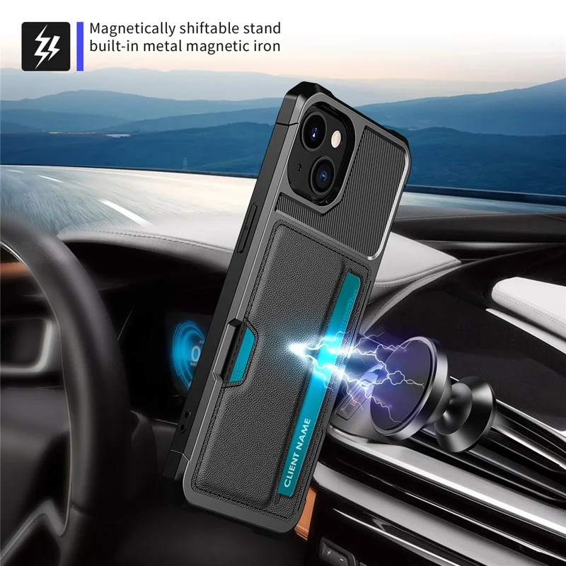 Phone Shell for iPhone 15 , ZM02 Four Corners Anti-drop PU Leather Coated TPU Card Holder Back Case