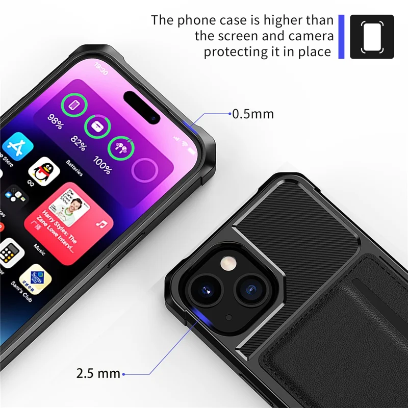 Phone Shell for iPhone 15 , ZM02 Four Corners Anti-drop PU Leather Coated TPU Card Holder Back Case