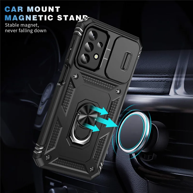 For Samsung Galaxy A23 4G / 5G (Global Version) PC+TPU Kickstand Case Phone Shell with Sliding Camera Cover - Black
