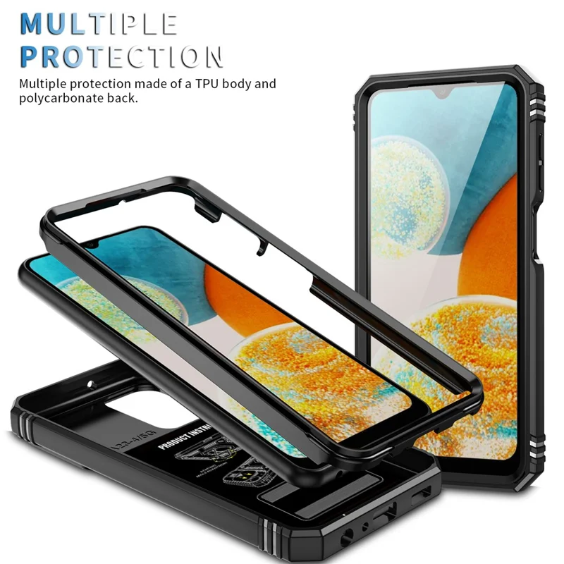 For Samsung Galaxy A23 4G / 5G (Global Version) PC+TPU Kickstand Case Phone Shell with Sliding Camera Cover - Black