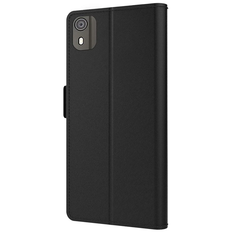 Para Nokia C02 Slot de Cartão Antirrisco Shell Stand Phone Case Mirror PU Leather Cover - Preto