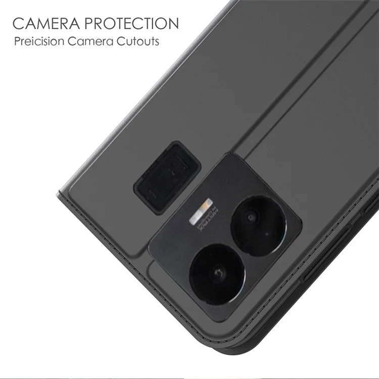 Для Realme GT3 5G / GT Neo 5 5G Магнитный чехол для телефона TPU+PU Кожаная подставка Чехол для сотового телефона со слотом для карты - Черный