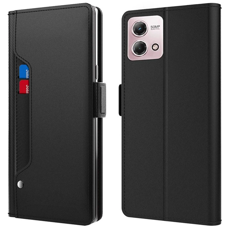Custodia per telefono per Motorola Moto G Stylus 5G (2023), Custodia con supporto per telefono, slot per schede e specchio in pelle PU - Nero