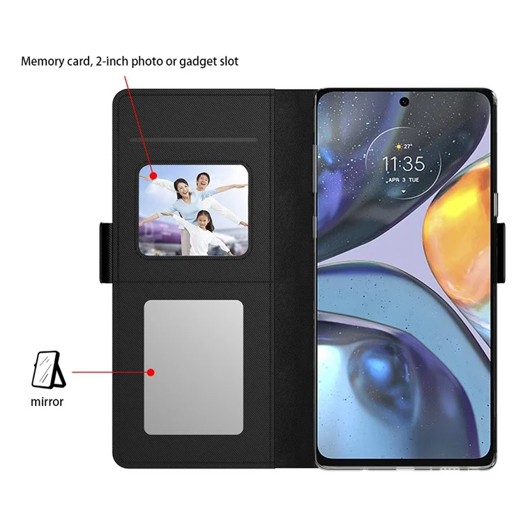Custodia per telefono per Motorola Moto G Stylus 5G (2023), Custodia con supporto per telefono, slot per schede e specchio in pelle PU - Nero