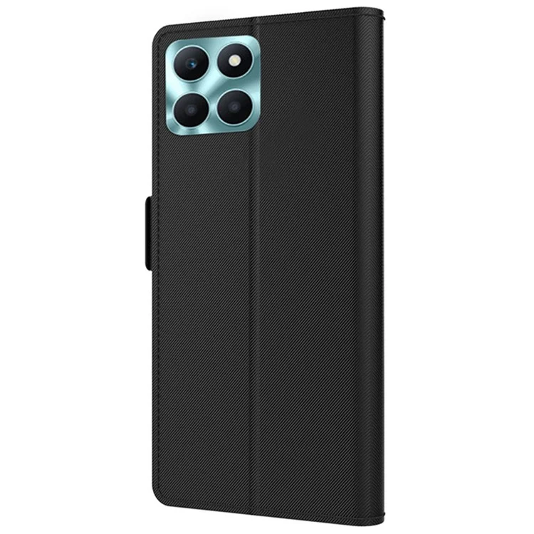 For Honor X6a 4G Phone Case Card Slot and Mirror PU Leather Cover Anti-Scratch Stand Shell - Black