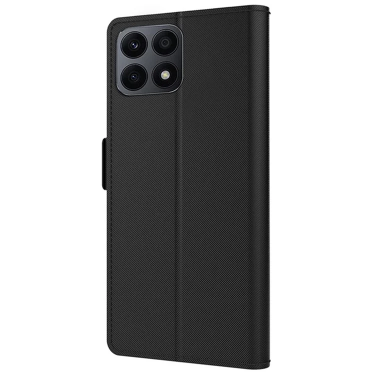 Funda para móvil de piel de imitación negra con soporte antideslizante, ranura para tarjetas y espejo para el Honor X8a 4G 